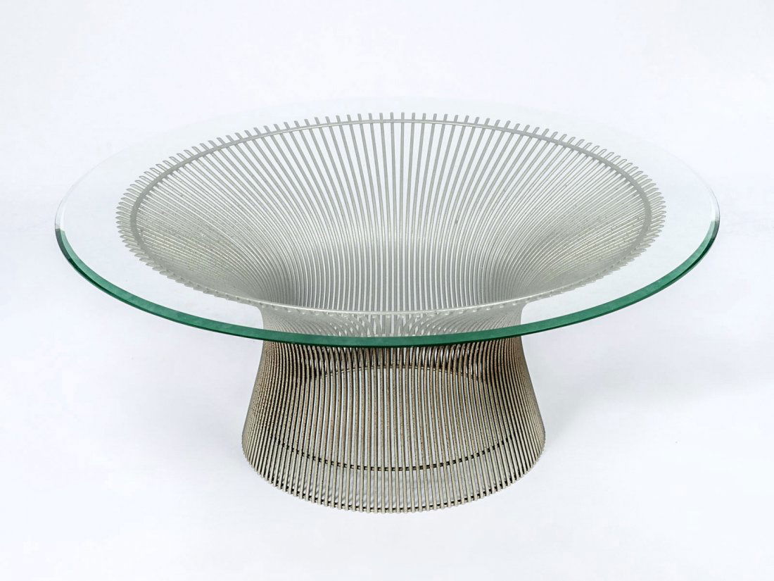 WARREN PLATNER FOR KNOLL GLASS TOP COFFEE TABLE: WARREN PLATNER FOR KNOLL GLASS TOP COFFEE TABLE: Glass top measures approx 36" and height is 15".