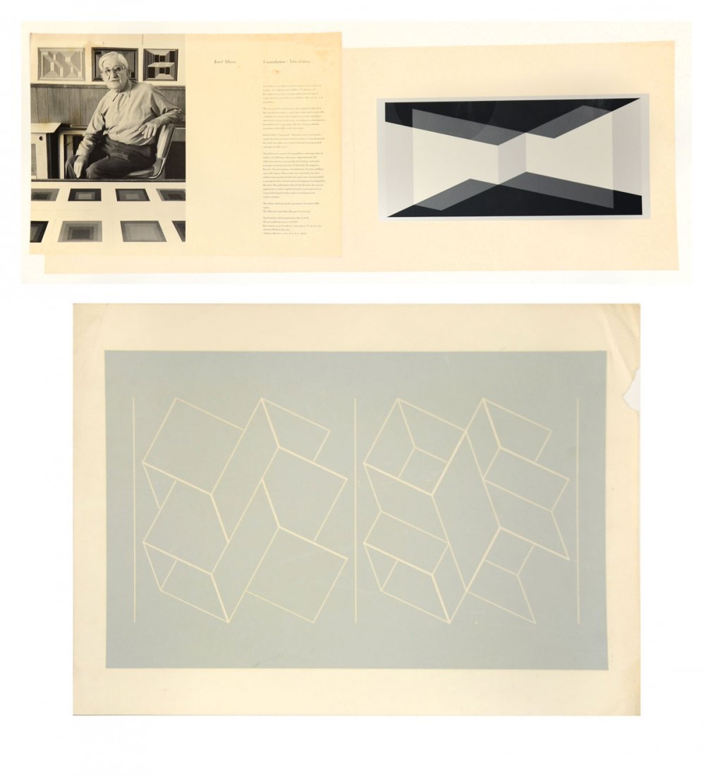 2-PIECE JOSEPH ALBERS SERIGRAPH LOT: 2-PIECE JOSEPH ALBERS SERIGRAPH LOT: 1. WEG I, Embossed Screen Print, 26" x 20" with margins, monogrammed lower right and dated '71, titled lower left and illegibly numbered. 2. Taken from Joseph Albe