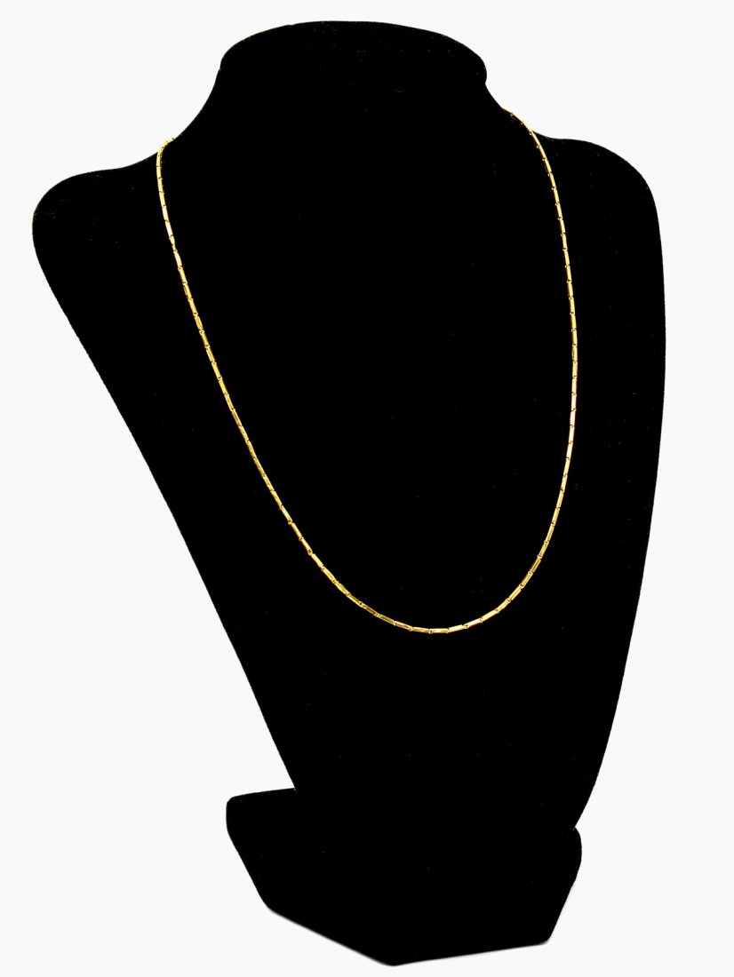 22K MINI BAHT LINK NECKLACE: 22K MINI BAHT LINK NECKLACE: 18" 22K yellow gold necklace has 18K barrel clasp with safety clasp. Weighs 4.0 grams.
