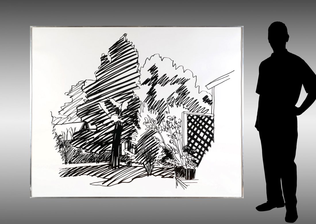 "LARGE WESSELMANN SERIGRAPH "JEANIES BACKYARD": WESSELMANN, Tom (American, 1931-2004): "Jeanie's Backyard", Black and White Serigraph, sight size 58.5" x 72.25", signed lower right and numbered 58 of 100.