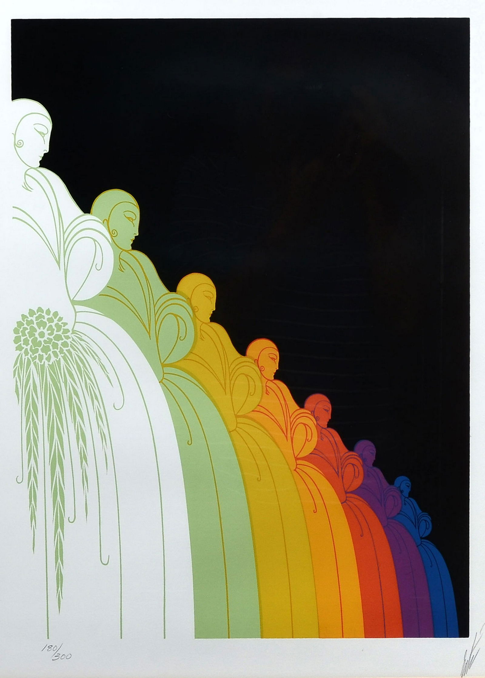 ERTE SERIGRAPH LES JOLIE DAMES: ERTE, (Russian, 1892-1990): "Les Jolie Dames", Serigraph, sight size 20" x 15.5", pencil signed lower right, numbered 180/300 lower left, custom frame and matting, 27" x 22".