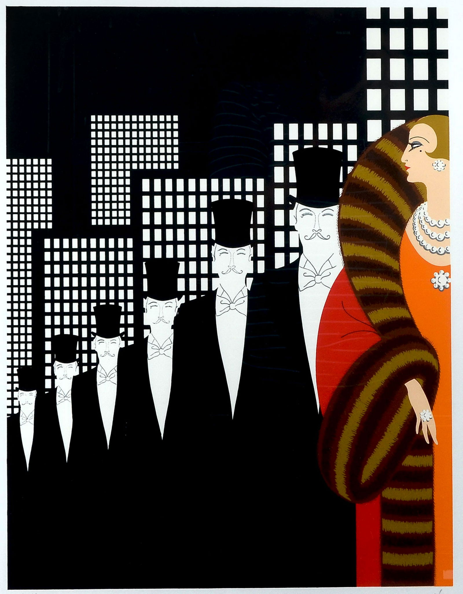ERTE SERIGRAPH TOP HATS: ERTE, (Russian, 1892-1990): "Top Hats", Serigraph, sight size 22.5" x 17" with margins, pencil signed lower right, numbered 104/260 lower left, framed, 29" x 23.5".