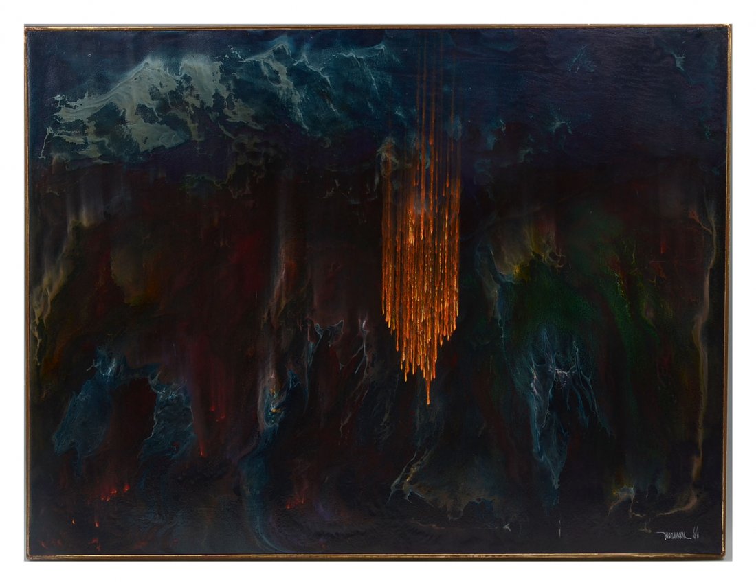 LEONARDO NIERMAN ABSTRACT COMPOSITION PAINTING: NIERMAN, Leonardo, (American, 1932-): Abstract Composition, Oil on Board, 23.5" x 31.5", signed lower right and dated '66, original framing, 24" x 32".