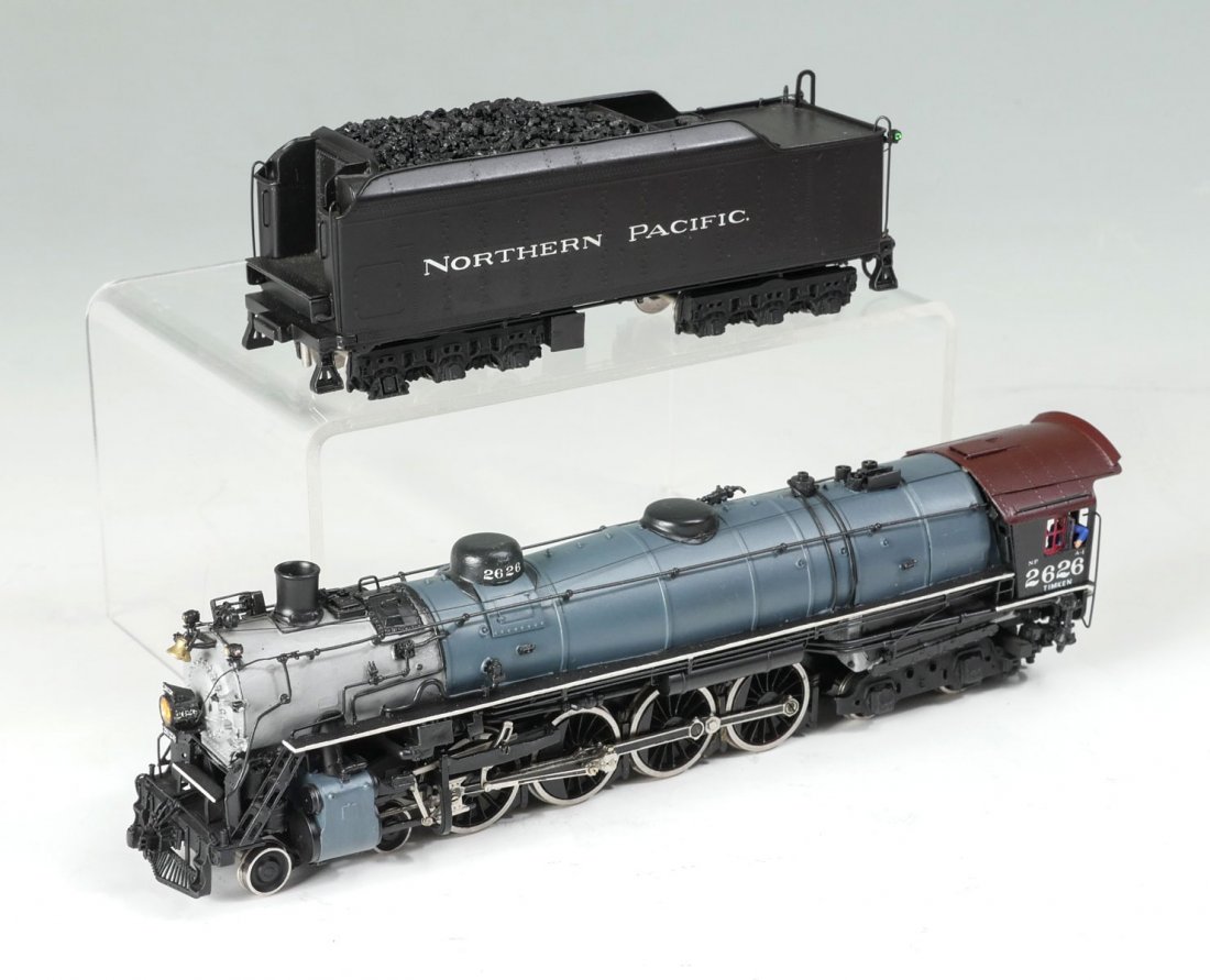 KEY IMPORTS "CLASSIC" NORTHERN PACIFIC #2626: KEY IMPORTS "CLASSIC" NORTHERN PACIFIC #2626 ENGINE & TENDER: Black. grey, & maroon painted Northern Pacific #2626 4-8-4 Northern model train Engine & Tender, by Key Imports/Samhongsa "Classic", 1978.