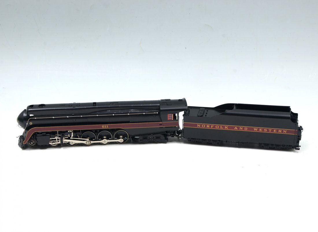 OVERLAND/AJIN BRASS N & W "J" 4-8-4: OVERLAND/AJIN BRASS N & W "J" 4-8-4 ENGINE & TENDER: Overland Models Inc/Ajin Black & Maroon Norfolk & Western "J" 4-8-4 Model train Engine & Tender #611, 1998. In original box. Approx. 2.5" h x 12" l