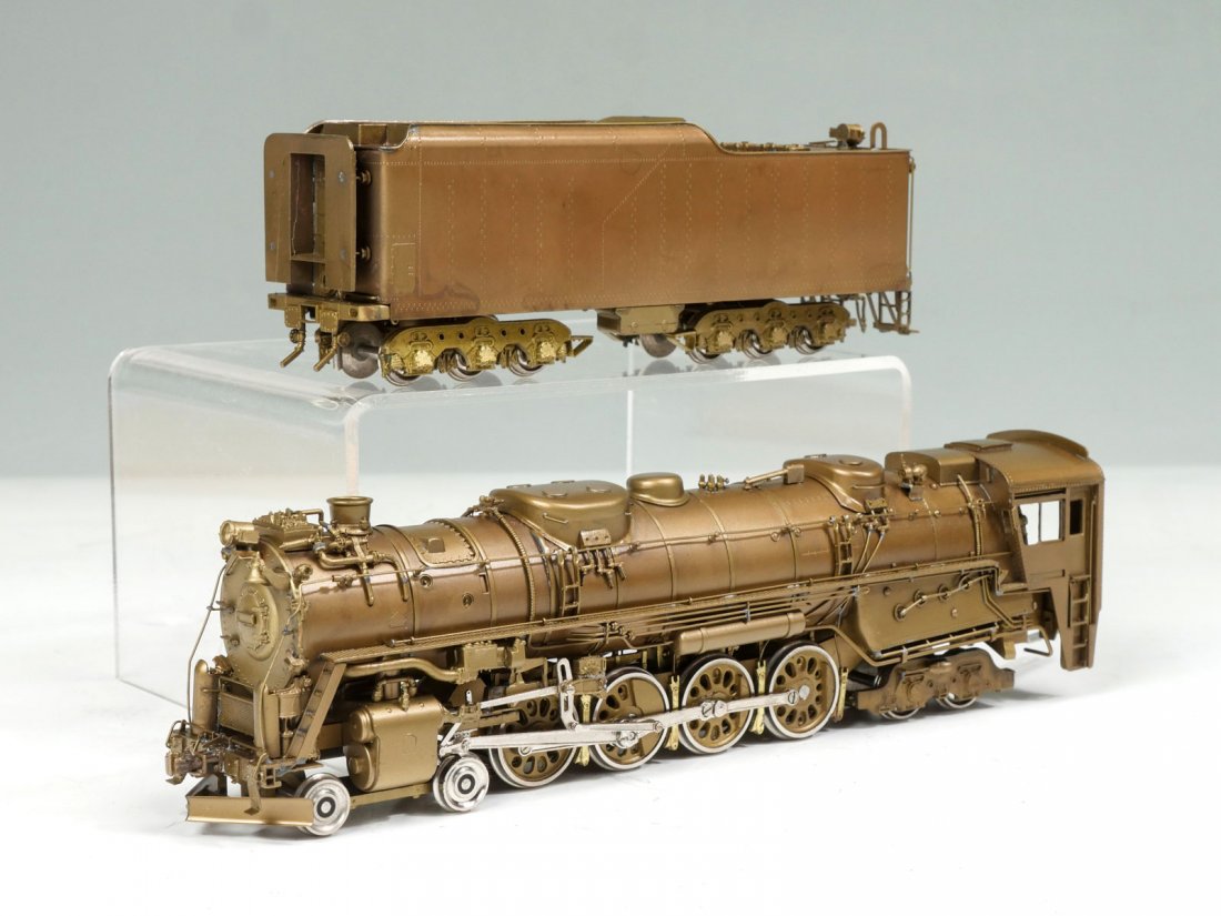 BRASS PFM WESTERN MARYLAND 4-8-4 ENGINE & TENDER: BRASS PFM WESTERN MARYLAND 4-8-4 ENGINE & TENDER: Brass Western Maryland 4-8-4 model train Engine & Tender, by PFM/SKI. In original box. Approx. 2.75" h x 11.25" l x 8" w.