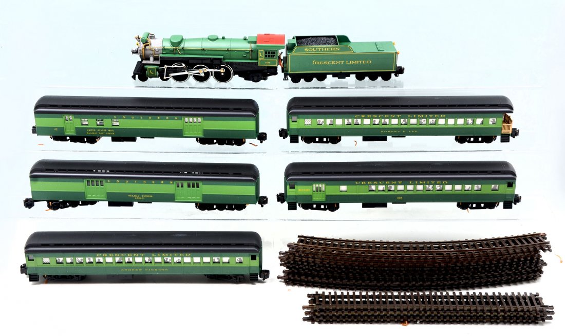AMERICAN MODELS "O" GAUGE SOUTHERN STEAM SET LIMITED ED: AMERICAN MODELS "O" GAUGE SOUTHERN STEAM SET LIMITED EDITION #074: Comprising; Southern Crescent Limited Pacific 4-6-2 model train Steam Engine, Tender, 5 cars, track, and oil. Limited edition #074, A
