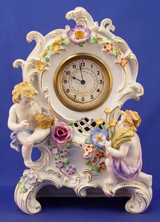VON SCHIERHOLZ PUTTI PORCELAIN MANTLE CLOCK
