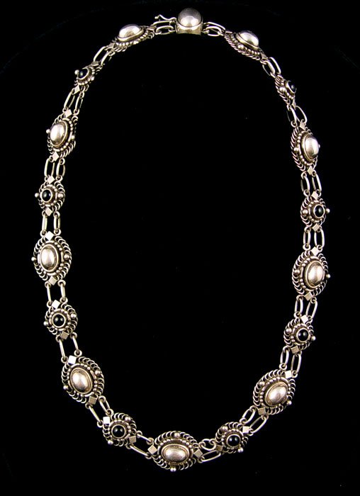 GEORG JENSEN STERLING AND BLACK ONYX NECKLACE