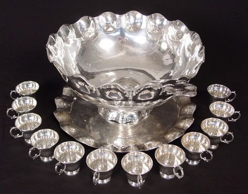ORTEGA MEXICAN STERLING PUNCH BOWL TRAY CUPS LADL