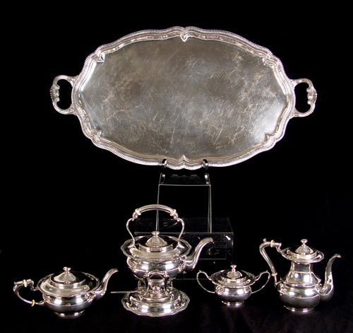 5 pc ORTEGA MEXICAN STERLING TEA SERVICE W/TRAY - 2
