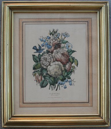 CURRIER & IVES FLOWERS LITHOGRAPH
