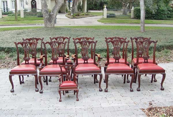 SET OF 10 CHIPPENDALE STYLE CLAW FOOT CHAIRS