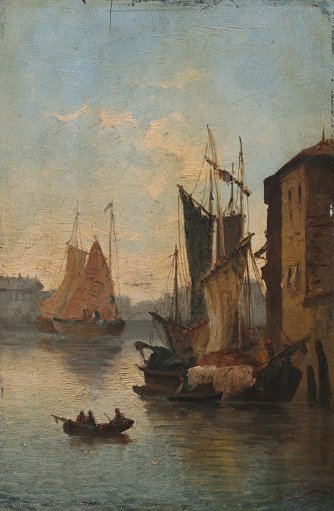 PAIR OF ILLEGIBLY SIGNED 19TH HARBOR PAINTINGS - 4