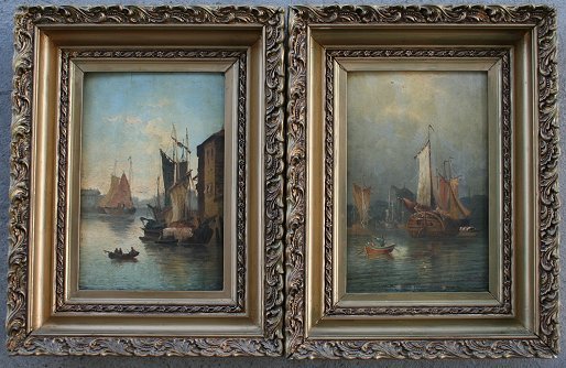 PAIR OF ILLEGIBLY SIGNED 19TH HARBOR PAINTINGS - 6