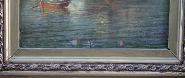 PAIR OF ILLEGIBLY SIGNED 19TH HARBOR PAINTINGS - 7