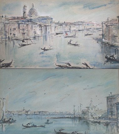 2 BRUNO MARTINI VENETIAN CANAL ITALIAN PAINTINGS