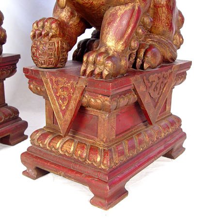 MASSIVE PAIR 19th C CARVED FOO LION DOG GUARDIANS - 4