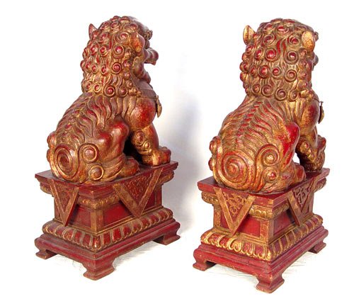 MASSIVE PAIR 19th C CARVED FOO LION DOG GUARDIANS - 5