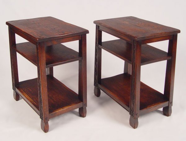 EARLY 20TH C ARTS & CRAFTS OAK CARVED OAK STANDS