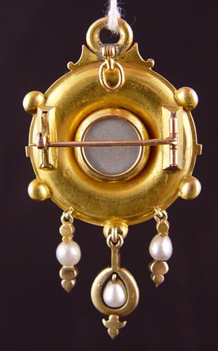 18K ANTIQUE COLORED DIAMOND PEARL BROOCH PENDANT - 4