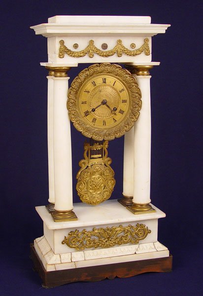 WHITE MARBLE PILLAR MANTLE CLOCK