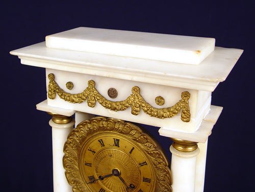 WHITE MARBLE PILLAR MANTLE CLOCK - 2