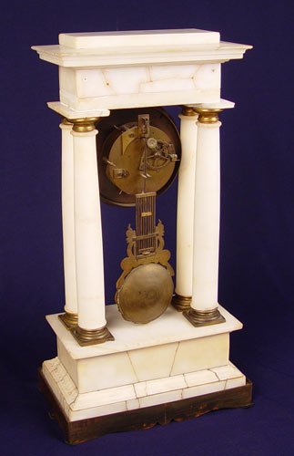 WHITE MARBLE PILLAR MANTLE CLOCK - 5