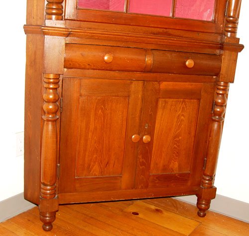 19th C EMPIRE AMERICAN CORNER CUPBOARD cabinet - 4