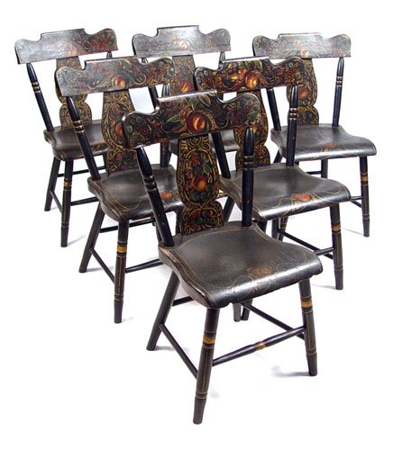 6 19th C AMERICAN COUNTRY PAINTED WINDSOR CHAIRS