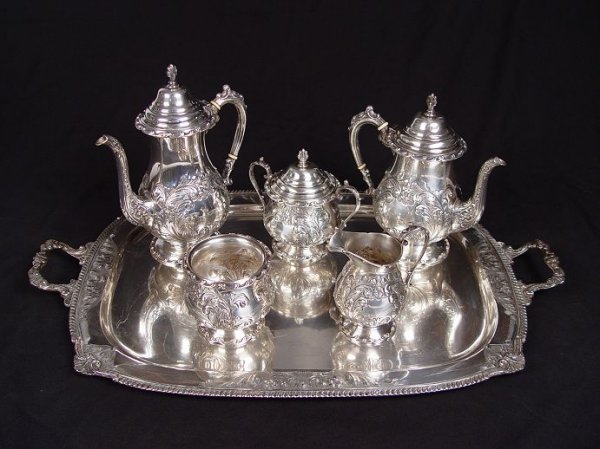 6 PIECE HAND CHASED STERLING TEA SERVICE