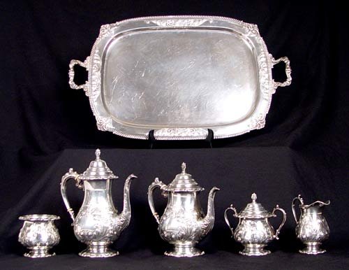 6 PIECE HAND CHASED STERLING TEA SERVICE - 2