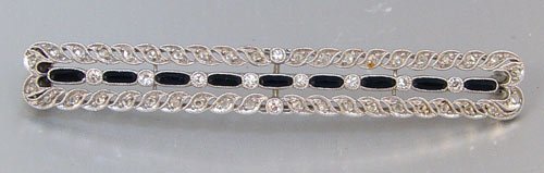 ANTIQUE PLATINUM ONYX & DIAMOND BAR PIN .60 CTW - 2