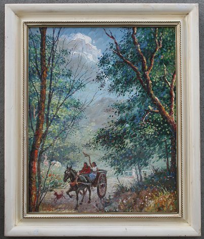 ILLEGIBLY SIGNED IMPRESSIONIST CARRIAGE PAINTING