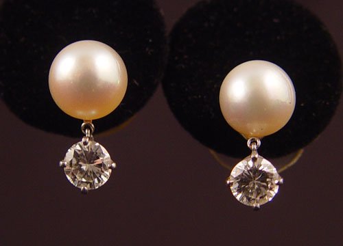 9MM CULTURED PEARL w/ 1.25 CTW. DIAMOND EARRINGS