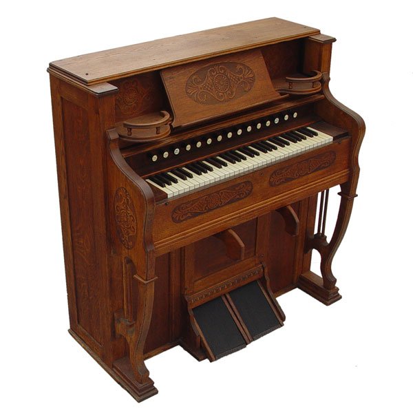 ESTEY VICTORIAN CARVED GOLDEN OAK PUMP ORGAN