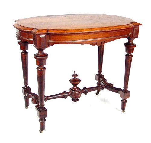 WALNUT TURTLE TOP VICTORIAN PARLOR TABLE