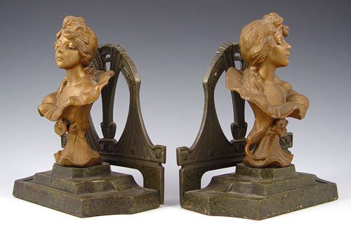 PR OF CAST IRON ART NOUVEAU FIGURAL BOOKENDS