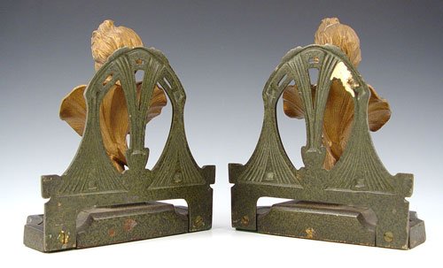 PR OF CAST IRON ART NOUVEAU FIGURAL BOOKENDS - 2
