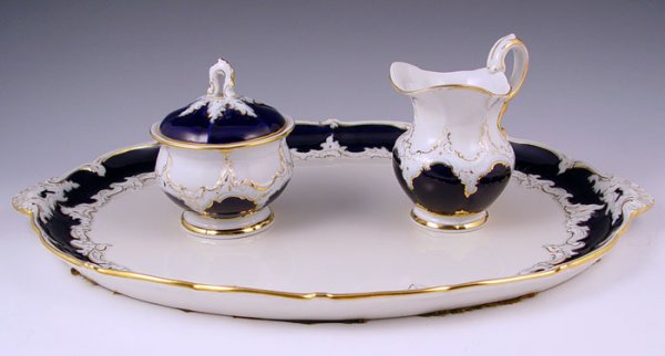 MEISSEN PORCELAIN TRAY CREAM PITCHER & SUGAR