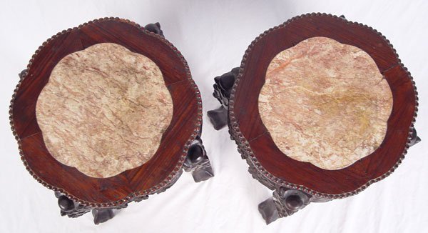 PAIR CHINESE MARBLE INSET CARVED STANDS - 2