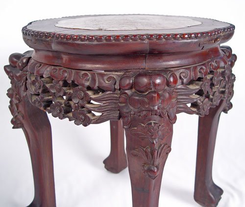 PAIR CHINESE MARBLE INSET CARVED STANDS - 3