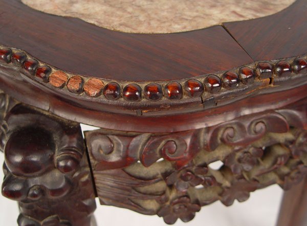 PAIR CHINESE MARBLE INSET CARVED STANDS - 5