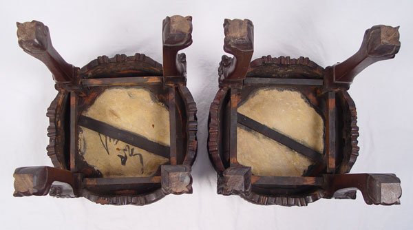 PAIR CHINESE MARBLE INSET CARVED STANDS - 6