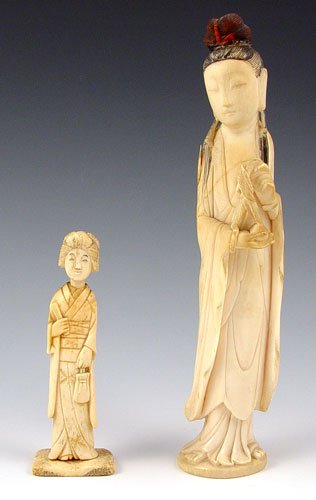 2 CHINESE CARVED IVORY FIGURES