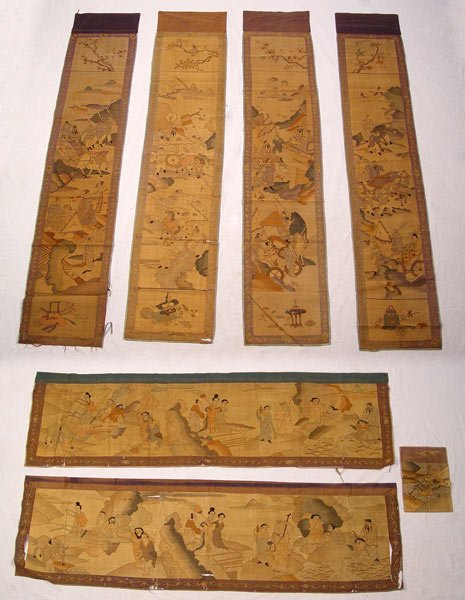 7 CHINESE METALLIC THREAD TAPESTRIES CA. 1900