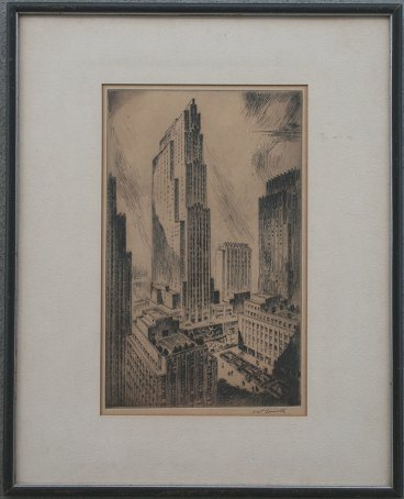 NAT LOWELL ROCKEFELLER CENTER ETCHING