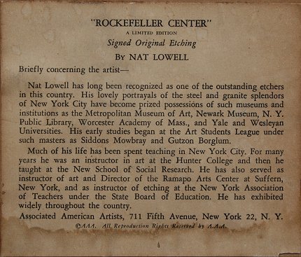 NAT LOWELL ROCKEFELLER CENTER ETCHING - 3