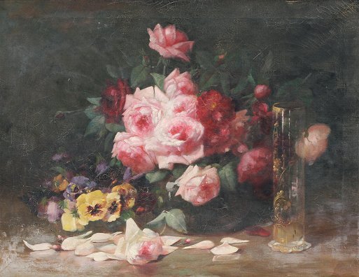 F.M. FENETTI FLORAL STILL LIFE ROSES PAINTING