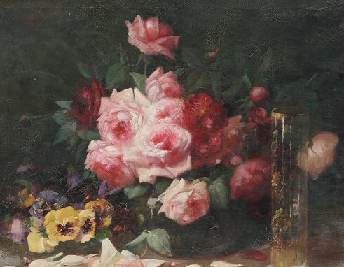 F.M. FENETTI FLORAL STILL LIFE ROSES PAINTING - 3